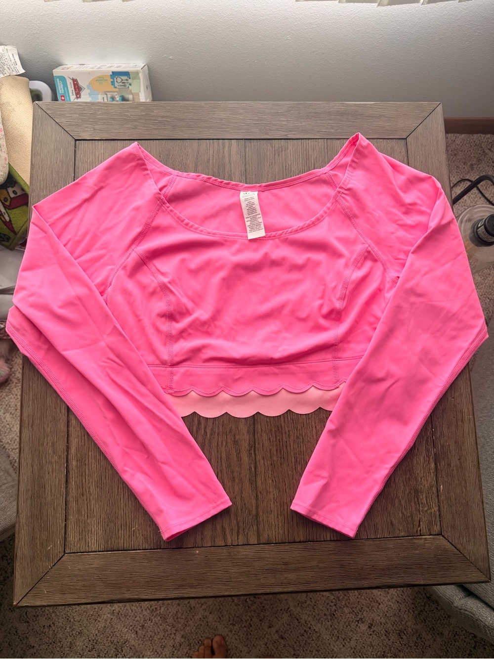 JoyLab Hot Pink Long Sleeve Scallop Hem Athletic Top